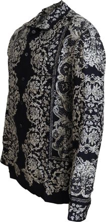 Dolce & Gabbana Mens Blue Silk Floral Baroque Satin Casual Shirt Cotton