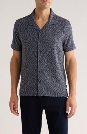 John Varvatos Cillian Camp Shirt in Deep Blue at Nordstrom, Size X-Large