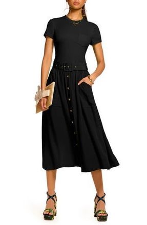 Ramy Brook Sylvie Mixed Media Cotton Blend Dress in Black at Nordstrom Rack, Size Small