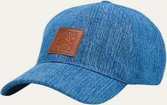 Loewe Mens Leather Anagram Patch Denim Baseball Cap
