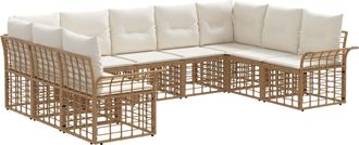 vidaXL Conjunto De Sof&aacute;s De Exterior 9 Uds. Natural Y Crema Poli&eacute;ster Vidaxl