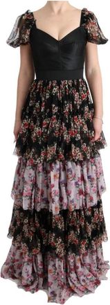 Dolce & Gabbana Bloemenprint Gelaagde Maxi Jurk - Dames - Avondkleed - Veelkleurig - 2XS - Kleedjes