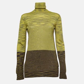 M Missoni Yellow/brown Patterned Knit Turtle Neck Sweater