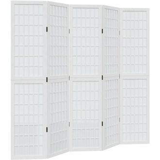 vidaXL Biombo Separador De 5 Paneles Madera Maciza Paulownia Blanco Vidaxl