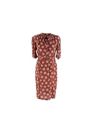 Bottega Veneta Terracotta Silk Crepe de Chine Floral Tea Dress Size XXS