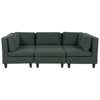 Beliani Sof&aacute; Modular Moderno 5 Plazas Tapizado Tela Poli&eacute;ster Respaldo Acolchado Con Otomana Forma De U Verde Oscuro Unstad