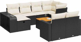 vidaXL Set De Sof&aacute;s De Jard&iacute;n 11 Pzas Y Cojines Rat&aacute;n Sint&eacute;tico Negro Vidaxl