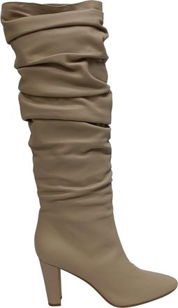 Manolo Blahnik Calassohi 90 Knee-High Boots in Beige Leather