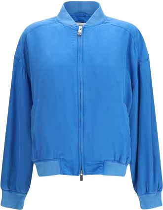 Versace Womens Bomber Jacket Silk Zipper Azure