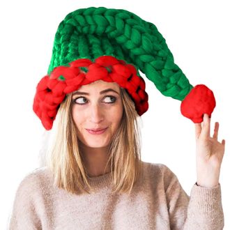 Generic Christmas Hats for Men Women Extra Chunky Icelandic Yarn Hat Funny Novelty Long Santa Hats with Bobble for Xmas Party Festive