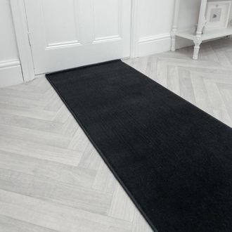 Runrug Hallway Carpet Runner Rug - Soft & Comfy, 9mm - Plain in Black | Size: 70 cm x 420 cm