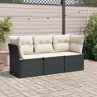 vidaXL Set De Sof&aacute;s De Jard&iacute;n Con Cojines 3 Pzas Rat&aacute;n Sint&eacute;tico Negro Vidaxl