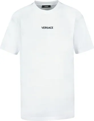Versace Mens Writing Embroidery Cotton T-Shirt White