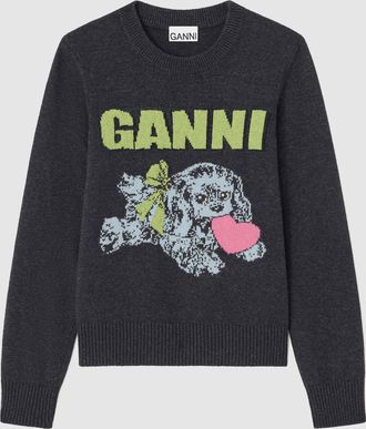 Ganni Sweatshirt Graphic Mix Puppy Love Crewneck Phantom