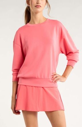 Zella Soft Luxe Boxy Crew Sweatshirt in Coral Sharon at Nordstrom, Size Xx-Large
