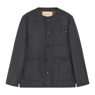 Valentino Wollen jas met metallic V-detail - Heren - Jassen - Grijs - Maat: L Wol