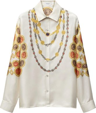 Versace Silk And Nylon Top With Intricate Chain Medallion Prints