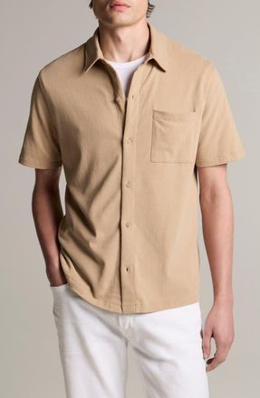 Vince Sueded Jersey Short Sleeve Button-Up Shirt in Pecan at Nordstrom, Size Xx-Large