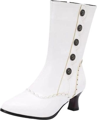 Generic Womens Designer Mid Calf Boots Pointed Toe High Strange Heel With Side Zipper Rivets And Mixed Color Pattern