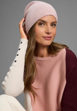 Laura Scott Beanie LAURA SCOTT, Damen, rose meliert, Feinstrick, Viskosemischung, meliert, unifarben, M&uuml;tzen Beanie, mit modischen Rippenabschl&uuml;ssen - NEW