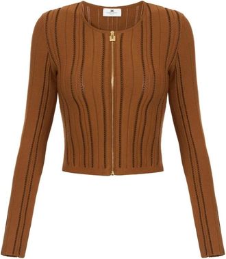 Elisabetta Franchi Truien & Vesten, Dames, Bruin, M, Cardigan in gebreid materiaal