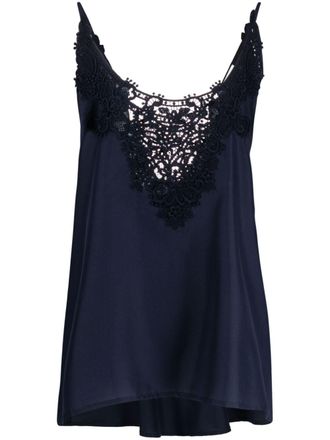 P.A.R.O.S.H. macramé-detail silk tank top - women - Cotton/Silk/Polyester - S - Blue