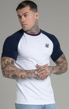 Siksilk Camiseta Raglan azul marino y blanco para hombre SikSilk XL