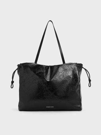 Charles & Keith Bethel Crinkle-Effect Ruched Drawstring Tote Bag