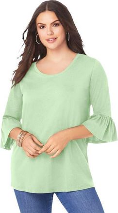 Roaman's Plus Size Cotton Ultimate Bell Sleeve Tee in Green Mint at Nordstrom, Size 12