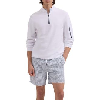 Bugatchi Kai Palm Print Swim Trunks in White at Nordstrom, Size Xx-Large