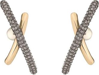 Demarson Marnie Crystal Pavé Earrings in Gold/Gunmetal/Crystal at Nordstrom
