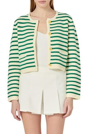 English Factory Stripe Cardigan in White/green at Nordstrom, Size Medium
