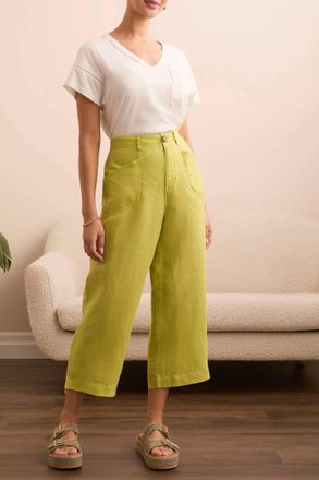 Tribal Brooke Flowy Wide Crop Pants In Key Lime