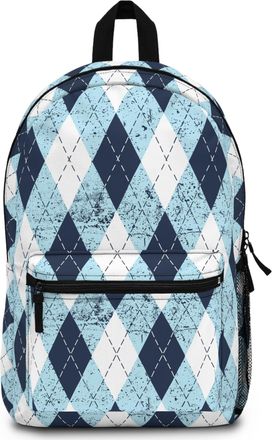 Generic Blue Argyle Pattern Backpack | Distressed Diamond Plaid School Bag, Multiple, One Size