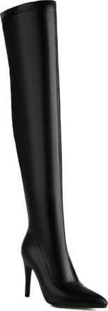 Generic Womens Pointed Toe Over The Knee Boots PU Leather Long Boots with Side Zipper Stiletto High Heel Thigh High Boot,Black,2.5 UK