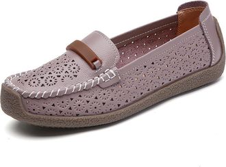 Generic Womens Breathable Hollow Out Penny Loafers Comfort Round Toe Soft Sole Lightweight Casual Flats Shoes (Pink,5.5)