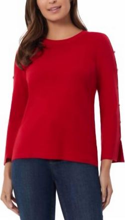 Jones New York Crewneck Slit Sleeve Top In Deep Rouge