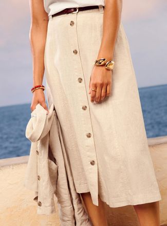 Contemporaine Womens Pure linen button-up skirt