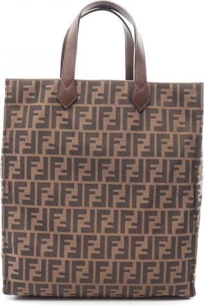 Fendi Brown Canvas Leather Handbag Tote Bag (Pre-Owned)