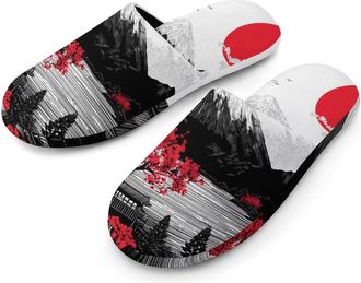 Generic Japanese Mountains Landscape Mens House Slippers Slip Indoor Slipper On Shoes Warm Outdoor