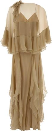 Alberta Ferretti Silk Ruffle Dress - Beige