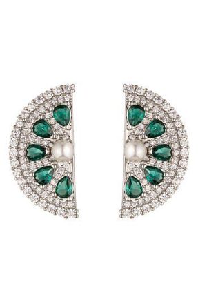 Eye Candy Los Angeles Lime Slice Imitation Pearl & Cubic Zirconia Stud Earrings in Silver at Nordstrom Rack