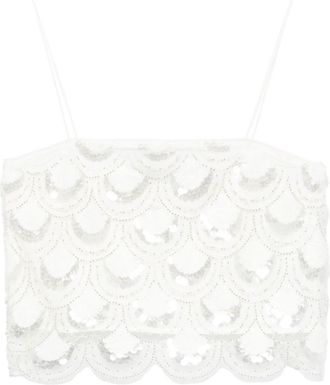 Rotate Top corto con paillettes - Bianco