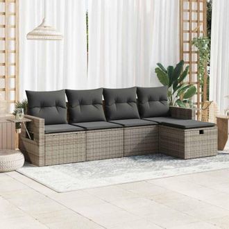 vidaXL Vidaxl - Juego De Sof&aacute;s Jard&iacute;n Con Cojines 5 Pzas Rat&aacute;n Sint&eacute;tico Gris