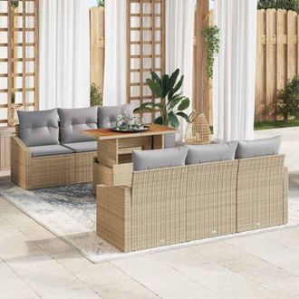 vidaXL Conjunto De Sof&aacute; De Jard&iacute;n 7 Pcs Beige Polirat&aacute;n Vidaxl