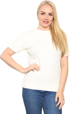 Generic Ladies Short Sleeve Cable Knitted Top, Womens Soft Knit Crew Neck Spring Summer Stretchy Pullover Sweater Jumper UK Plus Size 8 to 22, (Cream-16-18)