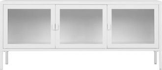 Moloo de TV con 3 puertas de cristal acero blanco 130 cm