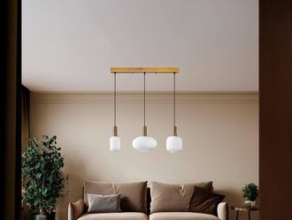 Vente-Unique Metal Chandelier - Gold & White - 3 Shades W. 34 X H. 130 Cm - OSKA