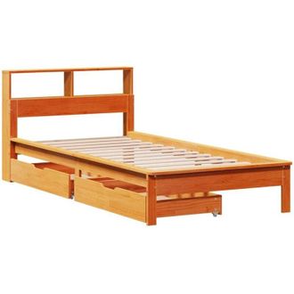 vidaXL Cama Con Estanter&iacute;a Sin Colch&oacute;n Madera Maciza Marr&oacute;n 90x190 Cm Vidaxl