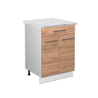 Vicco Mueble Bajo De Cocina Fame-line, Roble Dorado, 60 Cm Con Caj&oacute;n, Et M&aacute;rmol